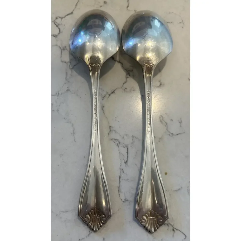 Vtg Rogers Oneida 1811 King James Silverplate Dinner Spoons Set‎ of 2 Flatware